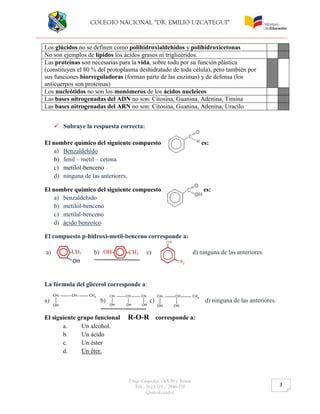 Cuestionario Funciones Org Nica Y Biomol Culas Pdf