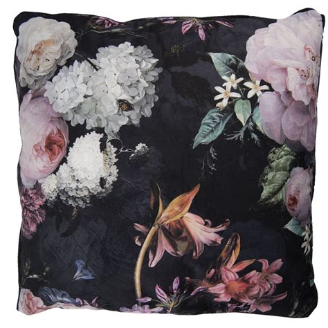 Kg Coussin D Coratif X Cm Noir Rose Synth Tique Fleurs Square