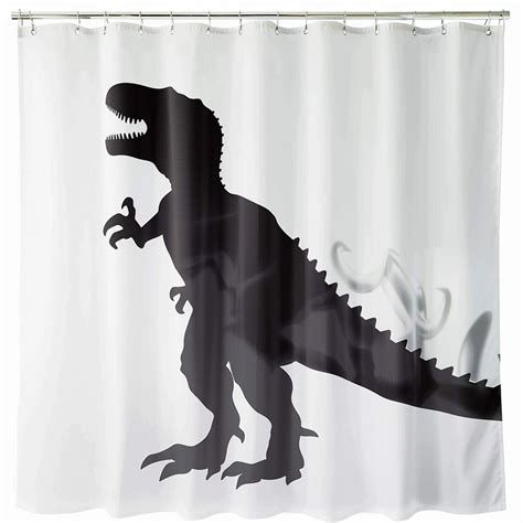 Dinosaur Silhouette Shower Curtain White Background T Rex Design Ideal Home Decor Jurassic Theme