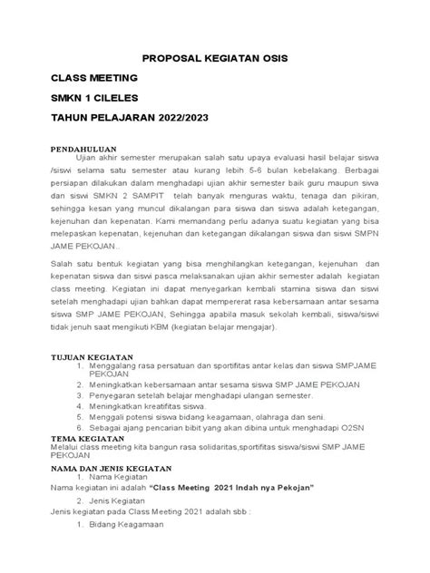 Contoh Proposal Kegiatan Class Meeting Contoh Surat Resmi