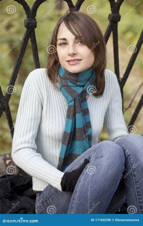 Romantic Brunette With Golden Autumn Leaf Stock Photo Image Of Attractive Autumn