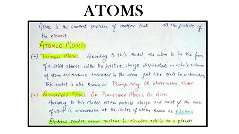 Class 12 Physics Chapter 12 Atoms Handwritten Notes Atomic Structure Handwritten Notes Pdf For