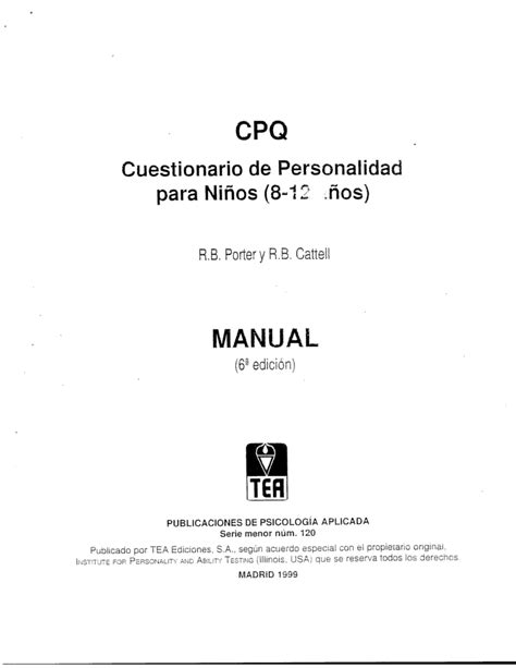 Manual De Interpretacion Cpq Cuestionario De Personalidad Para Ni Os