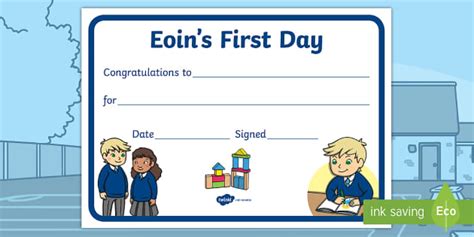 Exploring My World Aistear Eoin S First Day Certificate