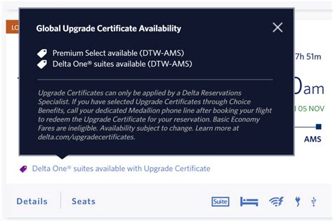 Delta now shows upgrade certificate availability in search results!