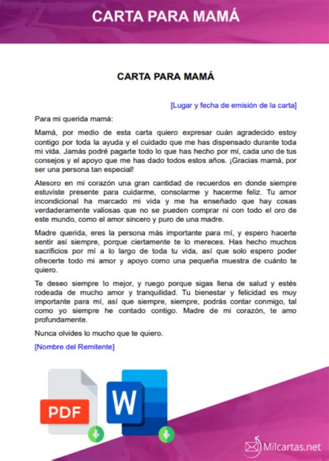 Modelos De Cartas Para Mamá Para Descargar Word