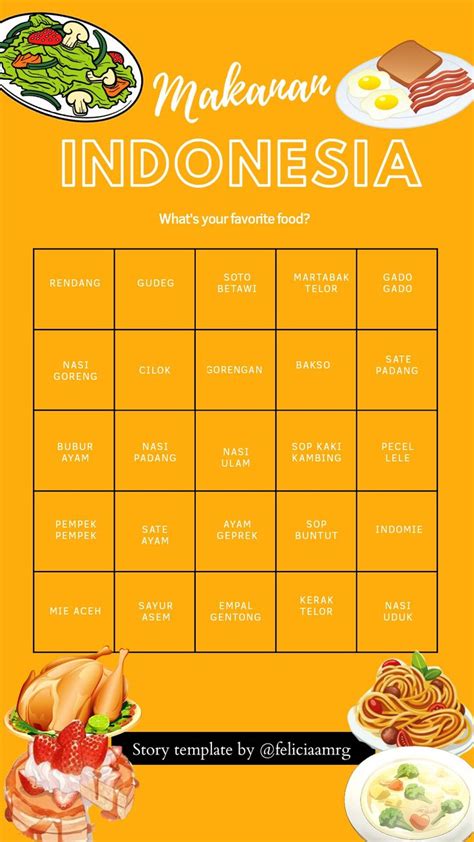 Template Bingo Indonesia Makanan Makanan Enak Kutipan Persahabatan