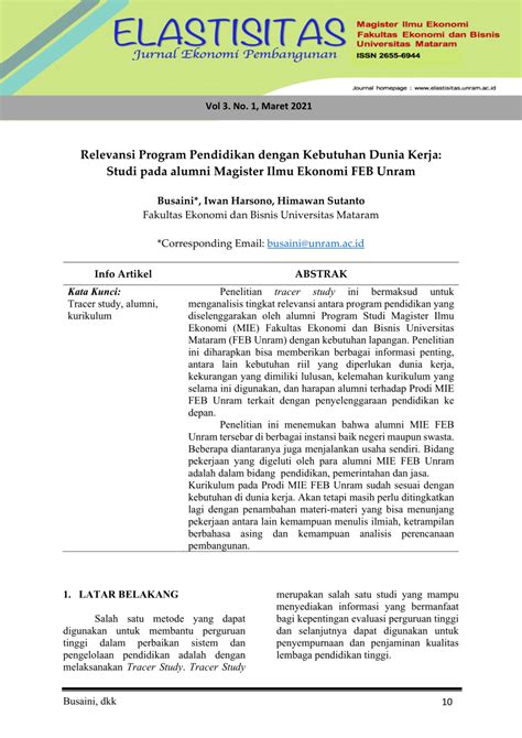 Pdf Relevansi Program Pendidikan Dengan Kebutuhan Dunia Kerja Studi