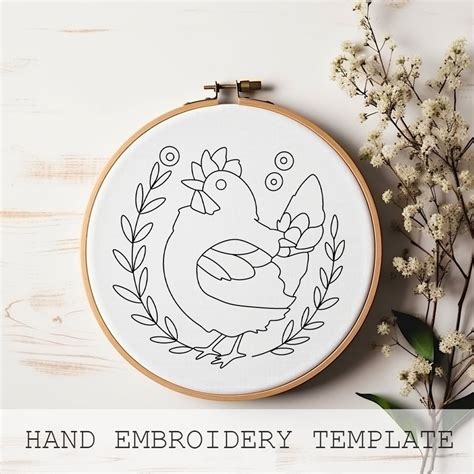 Floral Chicken Embroidery Pattern Pdf Pattern Hen Hare Beginner