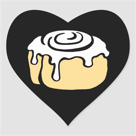 Cinnamon Roll Honey Bun Cartoon Design In Black Heart Sticker Zazzle