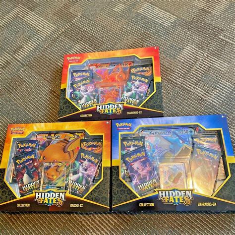 NEW Pokemon Hidden Fates Charizard Gyarados Raichu GX Collection Box