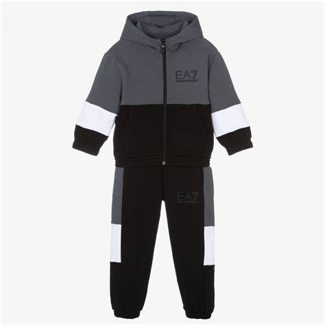 Ea7 Emporio Armani Boys Black And Grey Cotton Ea7 Tracksuit Childrensalon