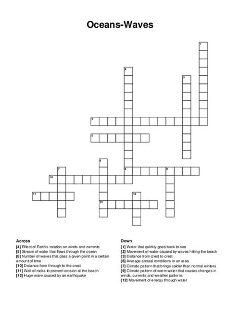 Oceans Waves Crossword Puzzle