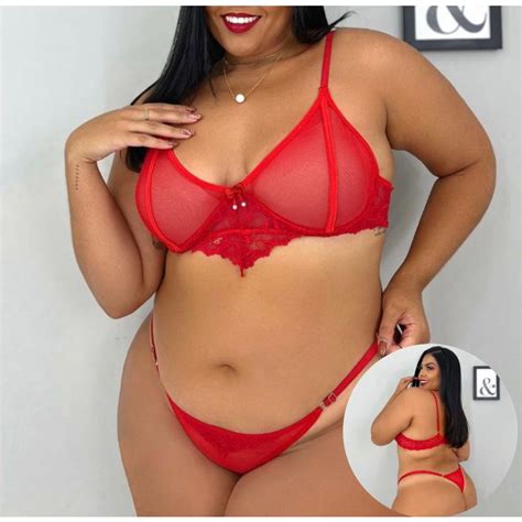 Kit Lingerie Plus Size Tule Transparente Cores Básica e Neon Sexy Shopee Brasil