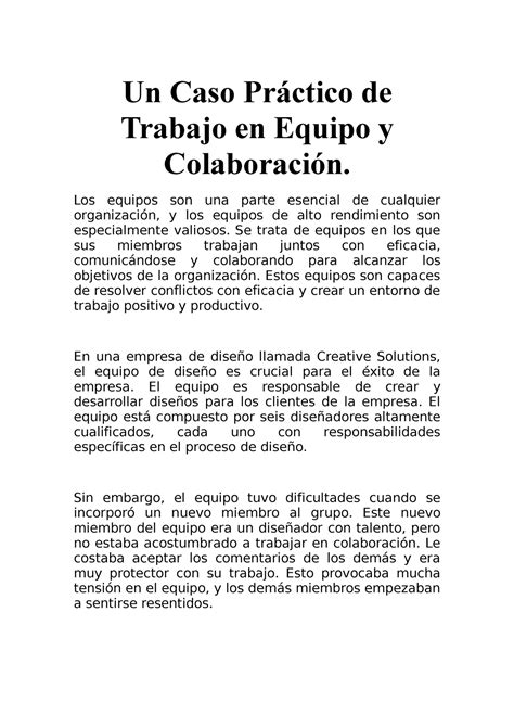 Un Caso Pr Ctico De Trabajo En Equipo Y Colaboraci N Los Equipos Son