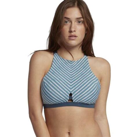 HURLEY QUICK DRY HAZARD HIGH NECK SURF TOP Women Bikini Top Aqua Blue