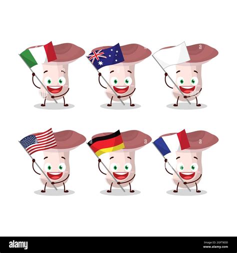 Rassula Cartoon Character Bring The Flags Of Various Countries Vector