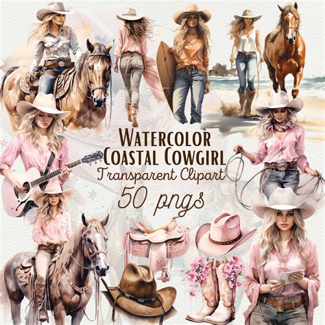 Watercolor Coastal Cowgirl Clipart Cowgirl Bachelorette Watercolor