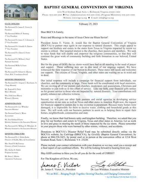 Bgcva Disaster Relief Letter