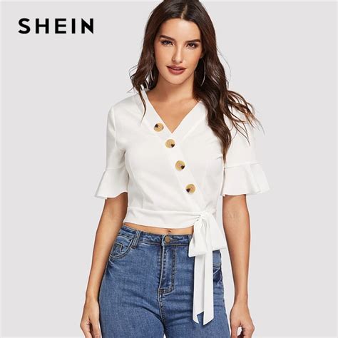 Aliexpress Buy Shein White Elegant Office Lady Bell Sleeve