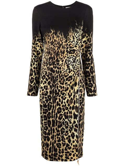 Roberto Cavalli Leopard Print Long Sleeve Dress Farfetch