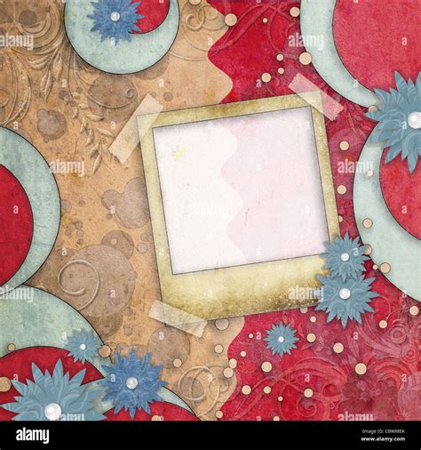 Scrapbook Layout In Blue Magenta And Brown Colors With Photo Frame And