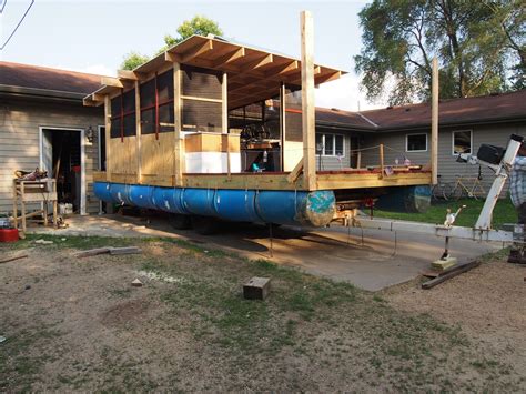 Wooden Raft Floating On 16 55 Gallon Polyurethane Barrels Floating