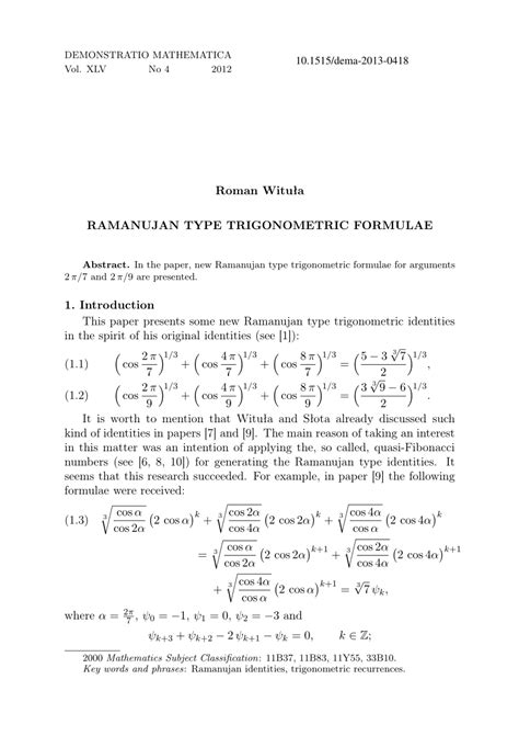 Ramanujan Formulas