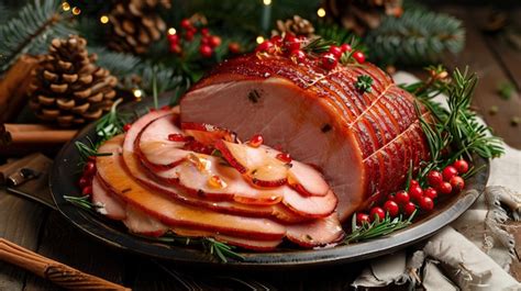 Premium Photo | Holiday ready traditional honey glazed ham slices