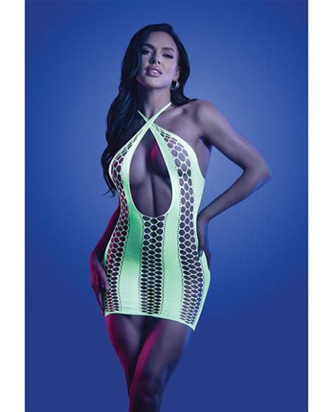 Glow Synthesize Uv Reactive Seamless Halter Dress Neon Green Lacemax