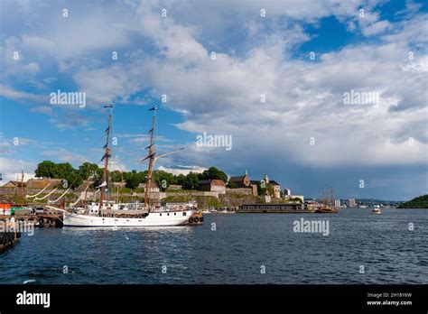 Tall Ships Anchored In Oslos Harbor On Oslofjorden Oslo Norway Stock