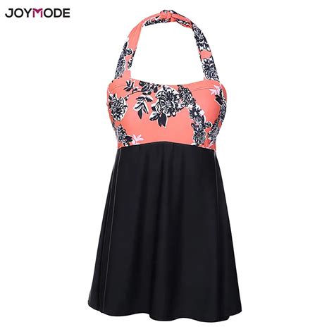 Joymode Plus Size Pad Halter Skirt Swimwear Women One Piece Swimsuit Monokini Bikini
