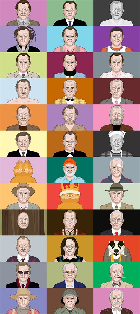 An Illustrated Collage Featuring the Many Faces of Actor Bill Murray