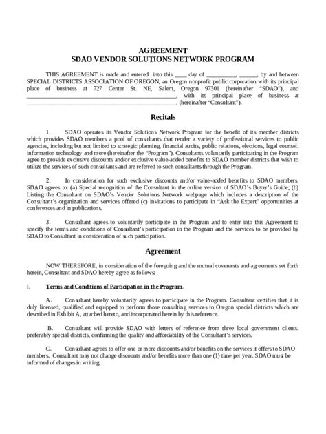 Vendor Agreement Sample Template Word Pdfvendor Agreement