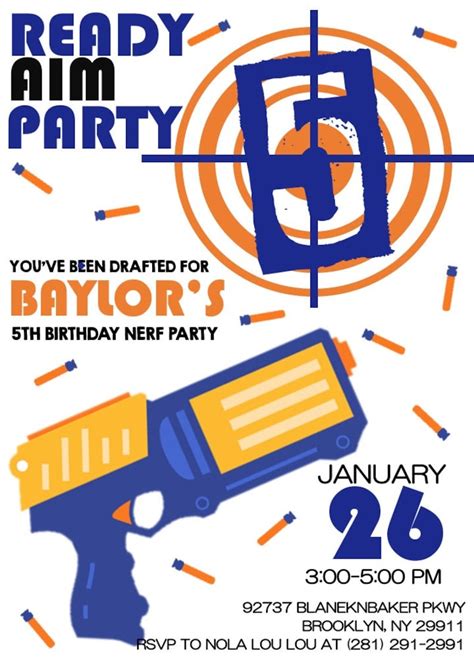 Nerf Party Birthday Invitation Ready Aim Party Nerf Invite Etsy