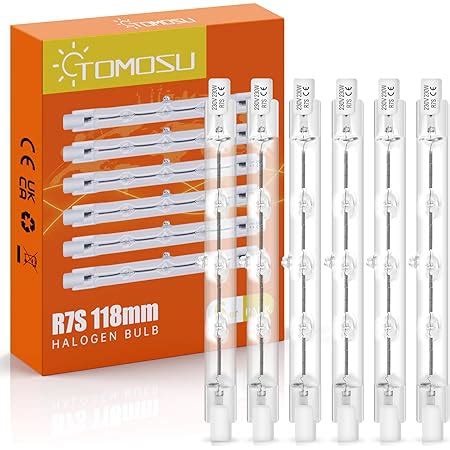 Tomosu 6 Pack R7s Halogen Bulb 118mm 230W Dimmable 230V 4650lm 2800k