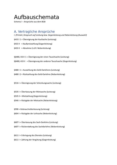 vertragliche Ansprüche Aufbauschemata Schema I Ansprüche aus dem