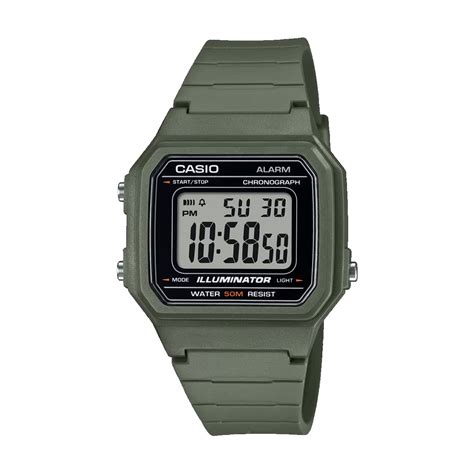 Relógio Casio Standard Verde Mostrador Digital W 217H 3AVDF Illuminator