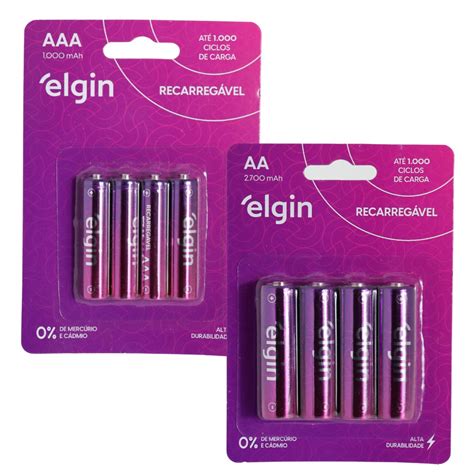 Kit 4 Pilha AA Pequena E 4 AAA Palito Recarregável Elgin Shopee Brasil