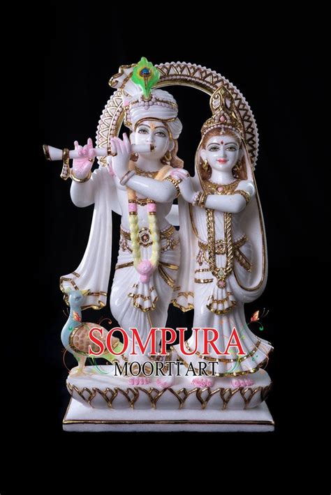 White Traditional Marble Radha Krishna For Worship Size 1 Feet T0 6