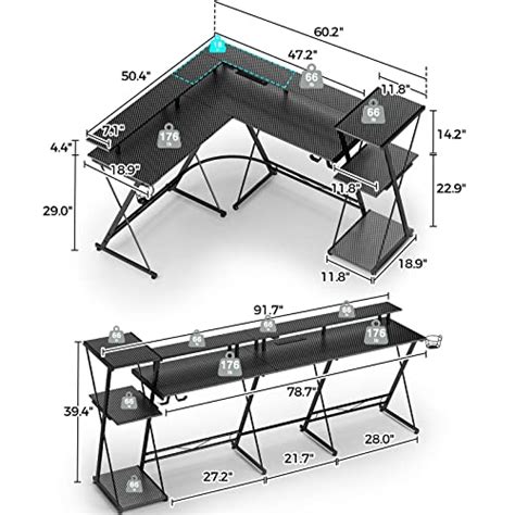 Seven Warrior L Shaped Gaming Desk With Led Lights And Power Outlets 50