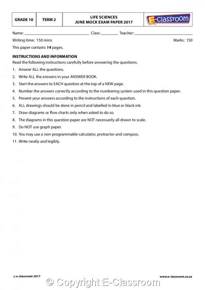 Grade 10 Life Sciences Worksheets