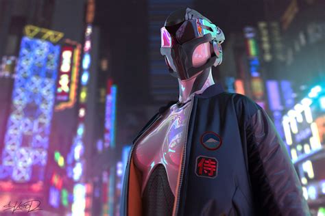 Wallpaper Robot Futuristic City Digital Art Cyberpunk Tony Skeor