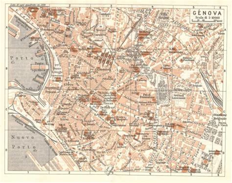 CARTA GEOGRAFICA ANTICA GENOVA pianta della città TCI 1937 Antique map