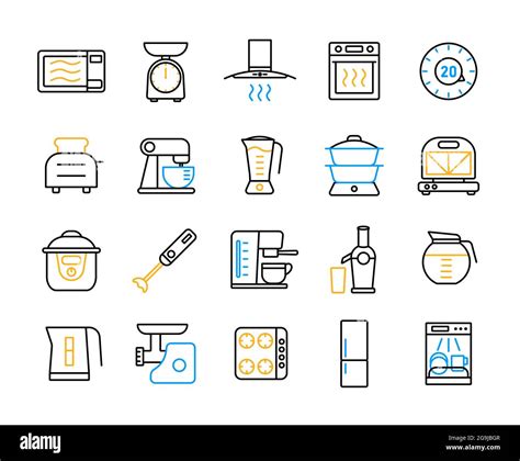 Kitchen Appliances Electronic Electrical Equipment Tool Vector Icon Set