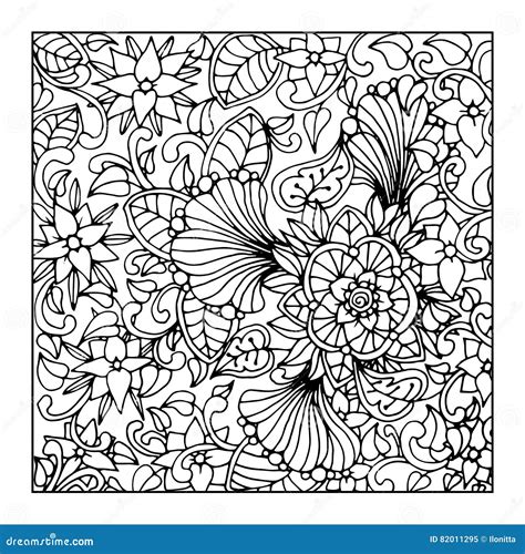 Monochrome Floral Pattern Vector Hand Drawn Texture With Flowers Stock