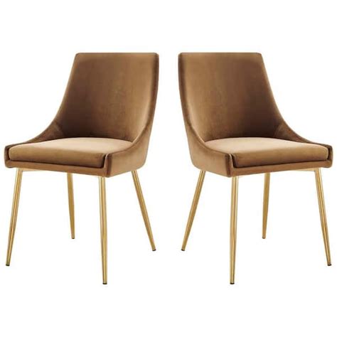 Modway Viscount Gold Cognac Performance Velvet Dining Chairs Set Of