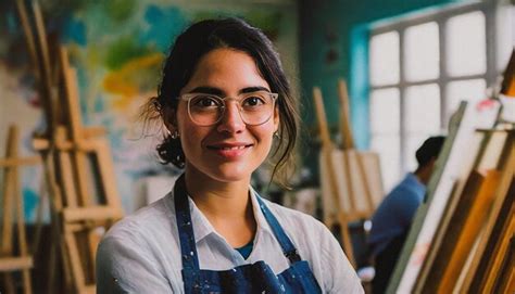 Premium Photo Portrait Of A Female Artist Standing In Her Studio And