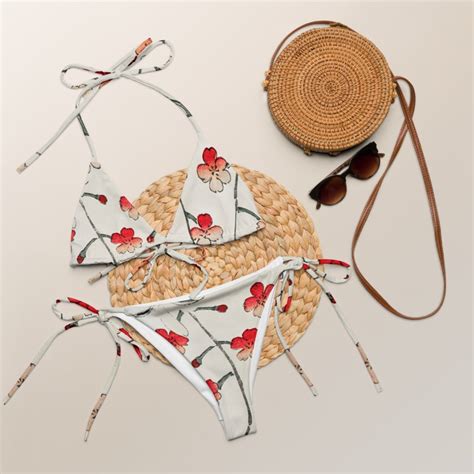 String Bikini With Red Flowers Two Piece Swimsuit Floral Bikini Beach Vacation Bikini Resort