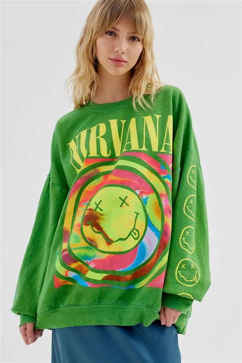 Urban Outfitters Women S X Nirvana Smiley Face Overdyed Crew Neck